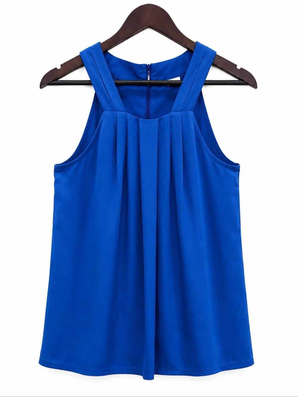 Violet & Claire Cobalt Blue Sleeveless Halter Neckline Pleated Front Top Sz Med